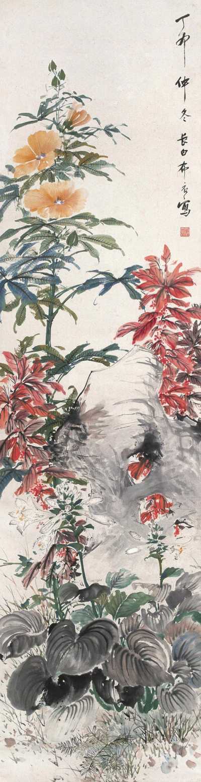 颜伯龙 1927年作 花卉 立轴